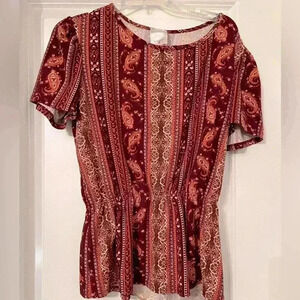 1X RED AND ORANGE BOHO TOP (elastic at the waist)